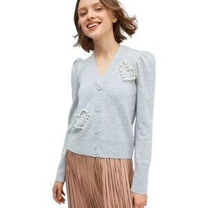 Kate Spade Cardigan with Pearl Heart Details Gray